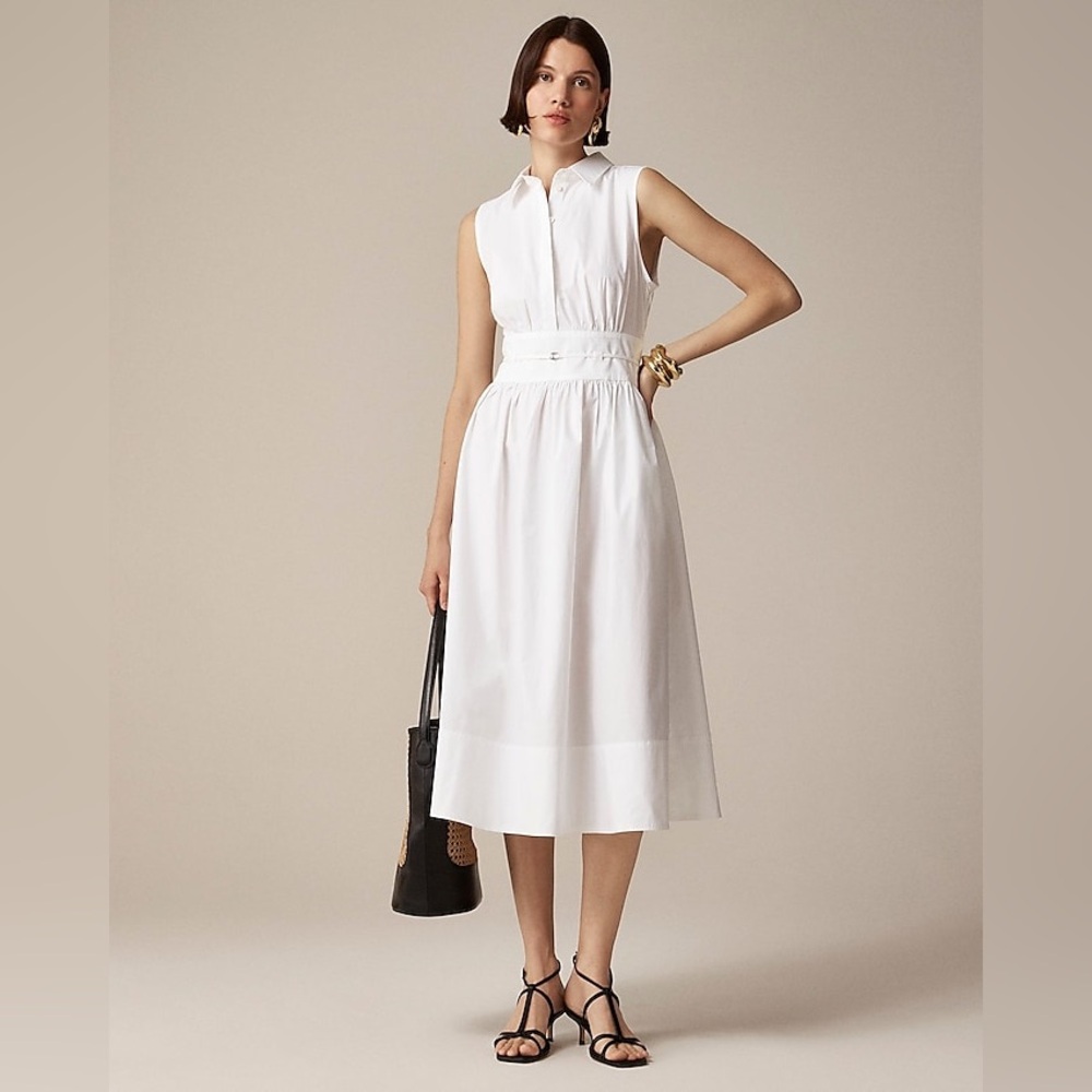 Nwt J.Crew Fitted-Waist Shirt-Dress In Cotton Poplin In White
